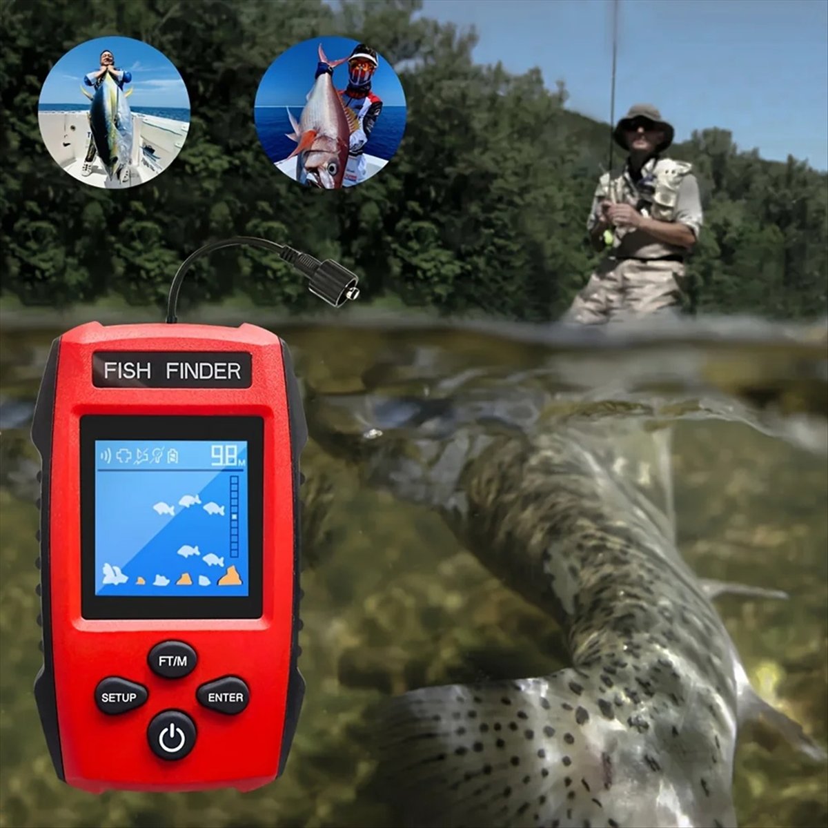 Fishing Depth Finder - Transduser Sonar Berkabel LCD Berwarna untuk